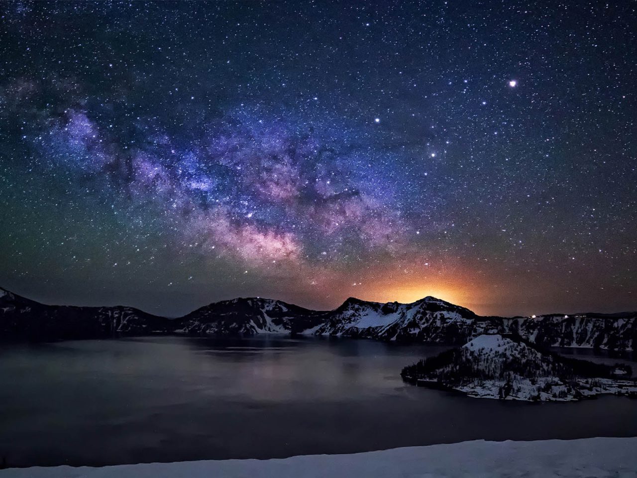 Starry sky over the lake