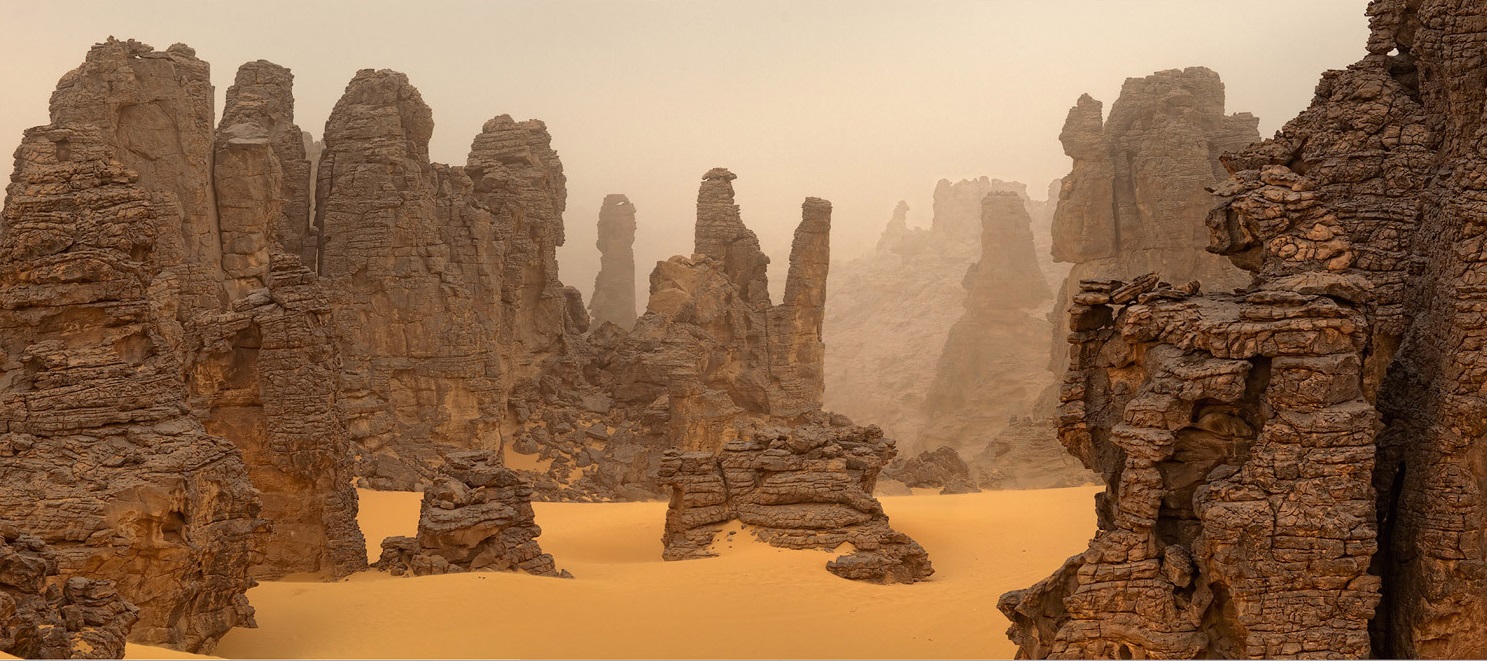 Sandstorm in the Sahara mountains