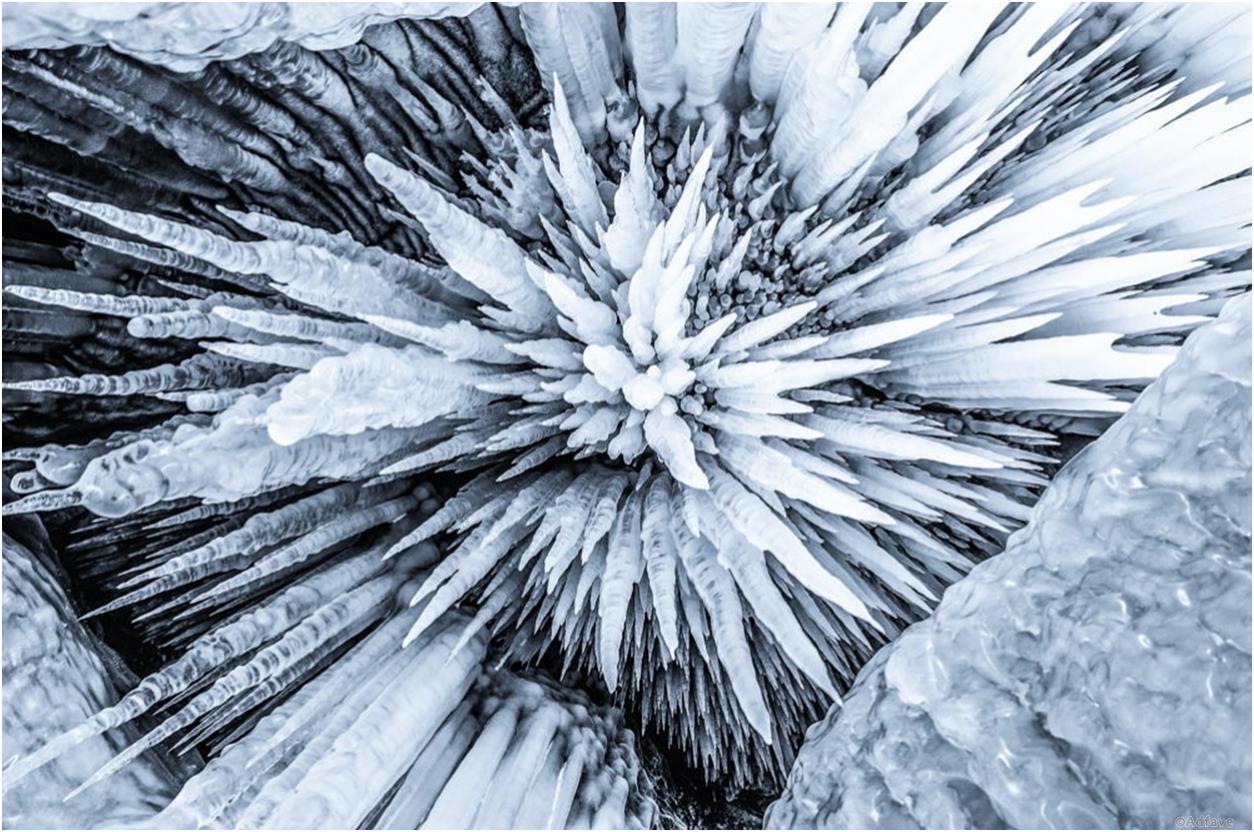 Ice stalactites in a cave on Olkhon Island, Lake Baikal, Irkutsk Region