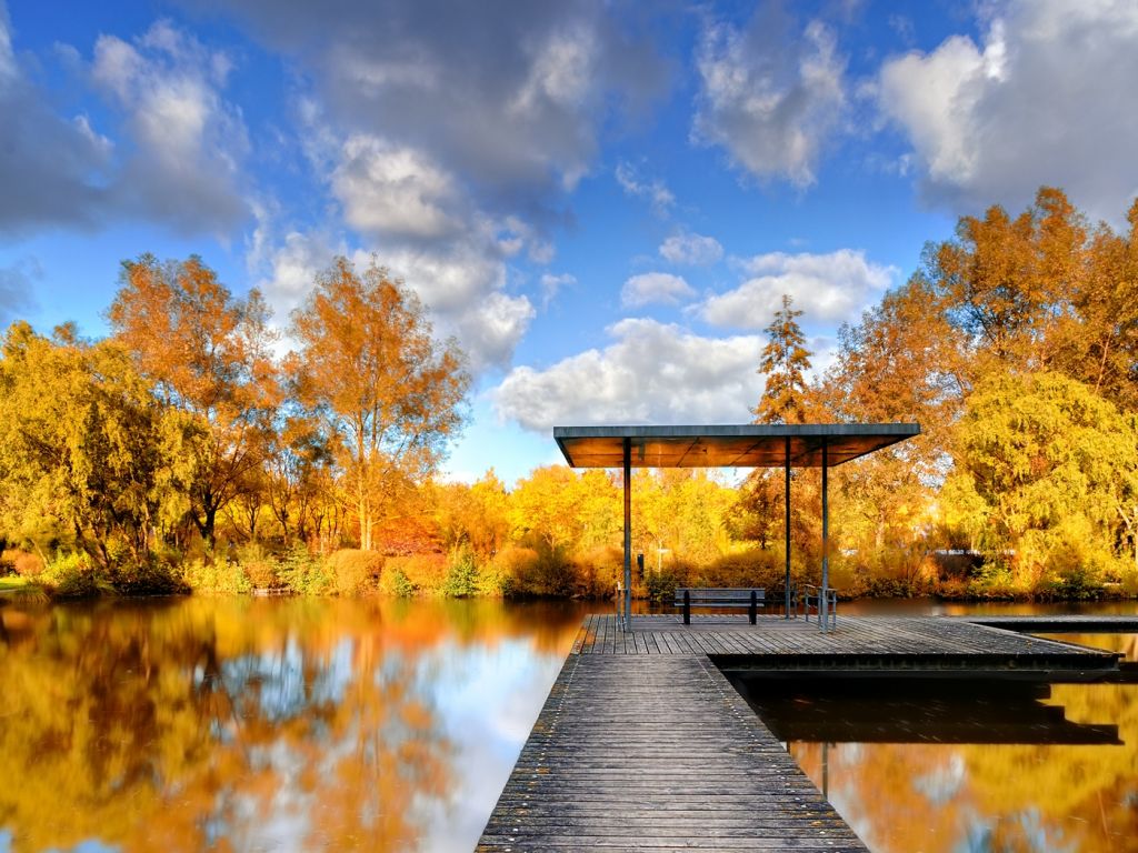 Альтанка над озером під час золотої осені