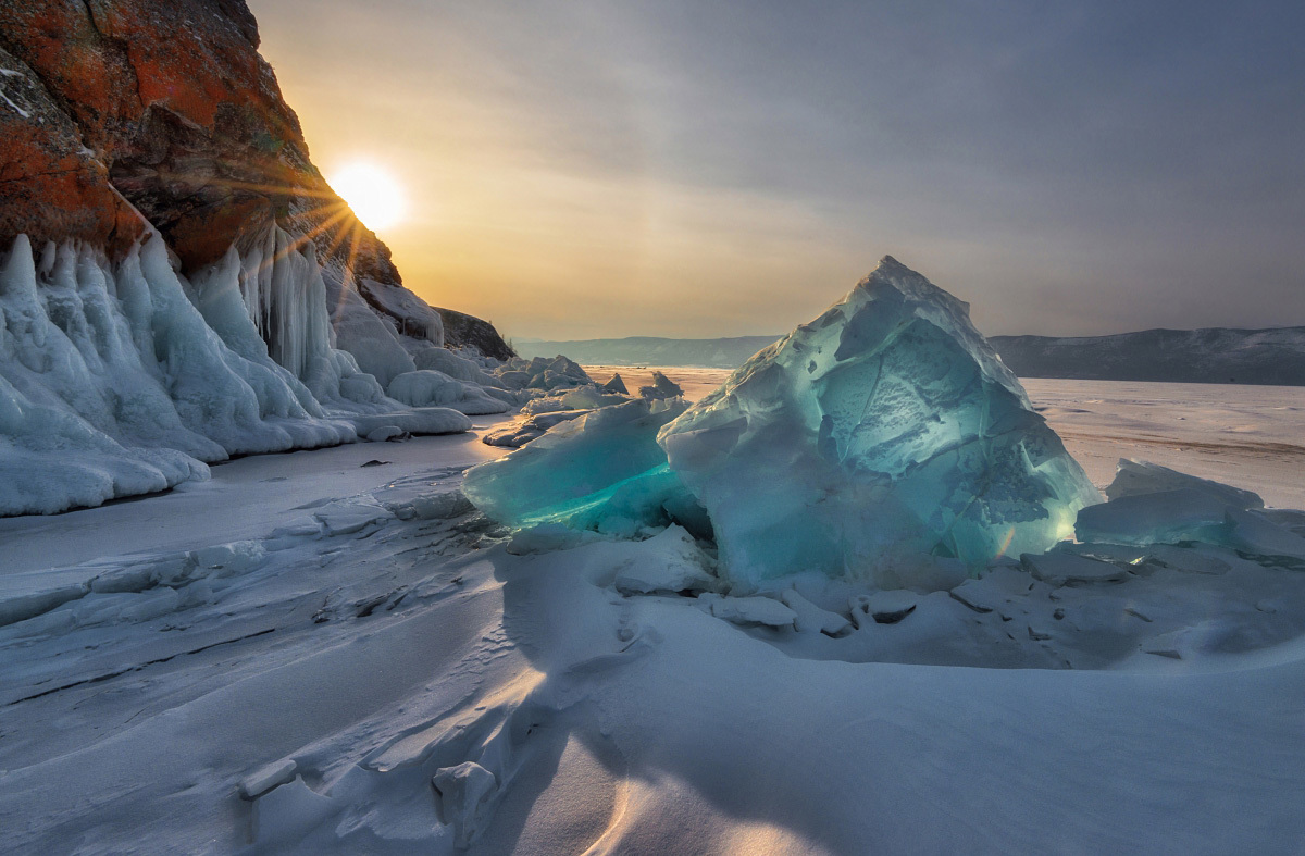 The shore of Lake Baikal in winter