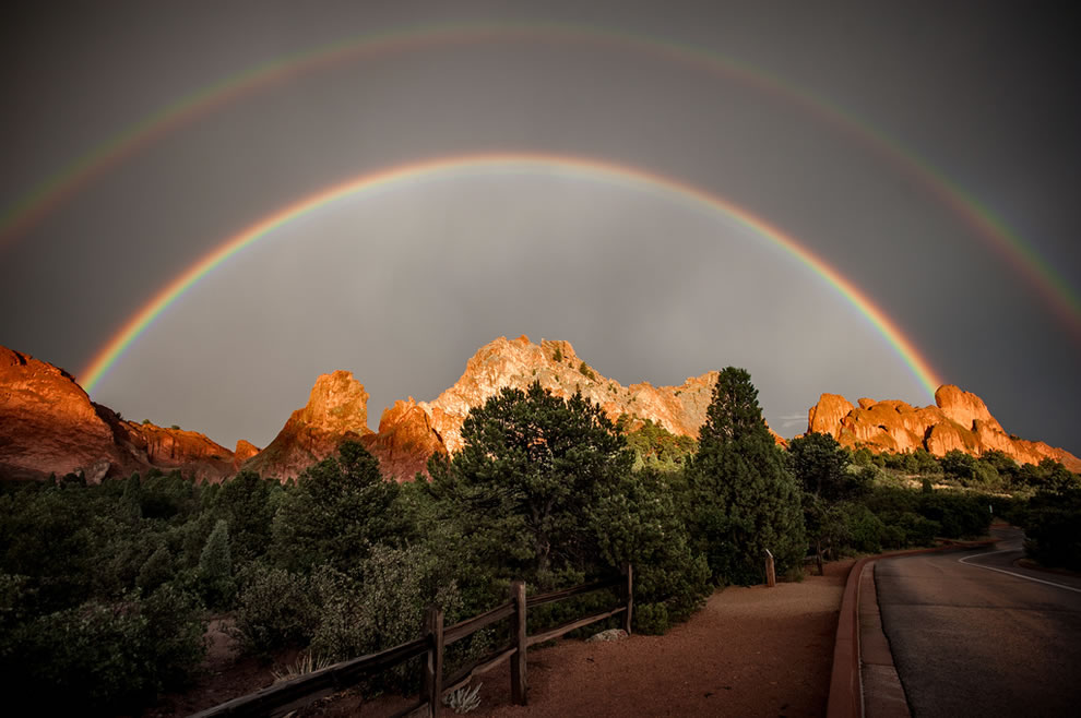 Double rainbow on the mountains