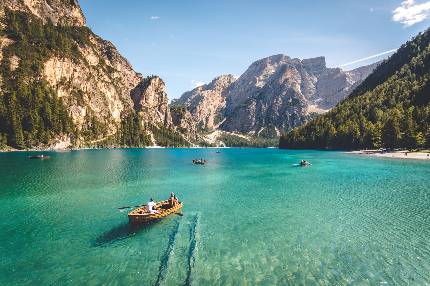 Lake Braies in the Dolomites in South Tyrol, Italy