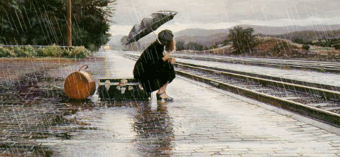 تصویر GIF یک دختر تنها در باران