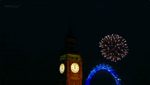 GIF בילד: New Year fireworks over London
