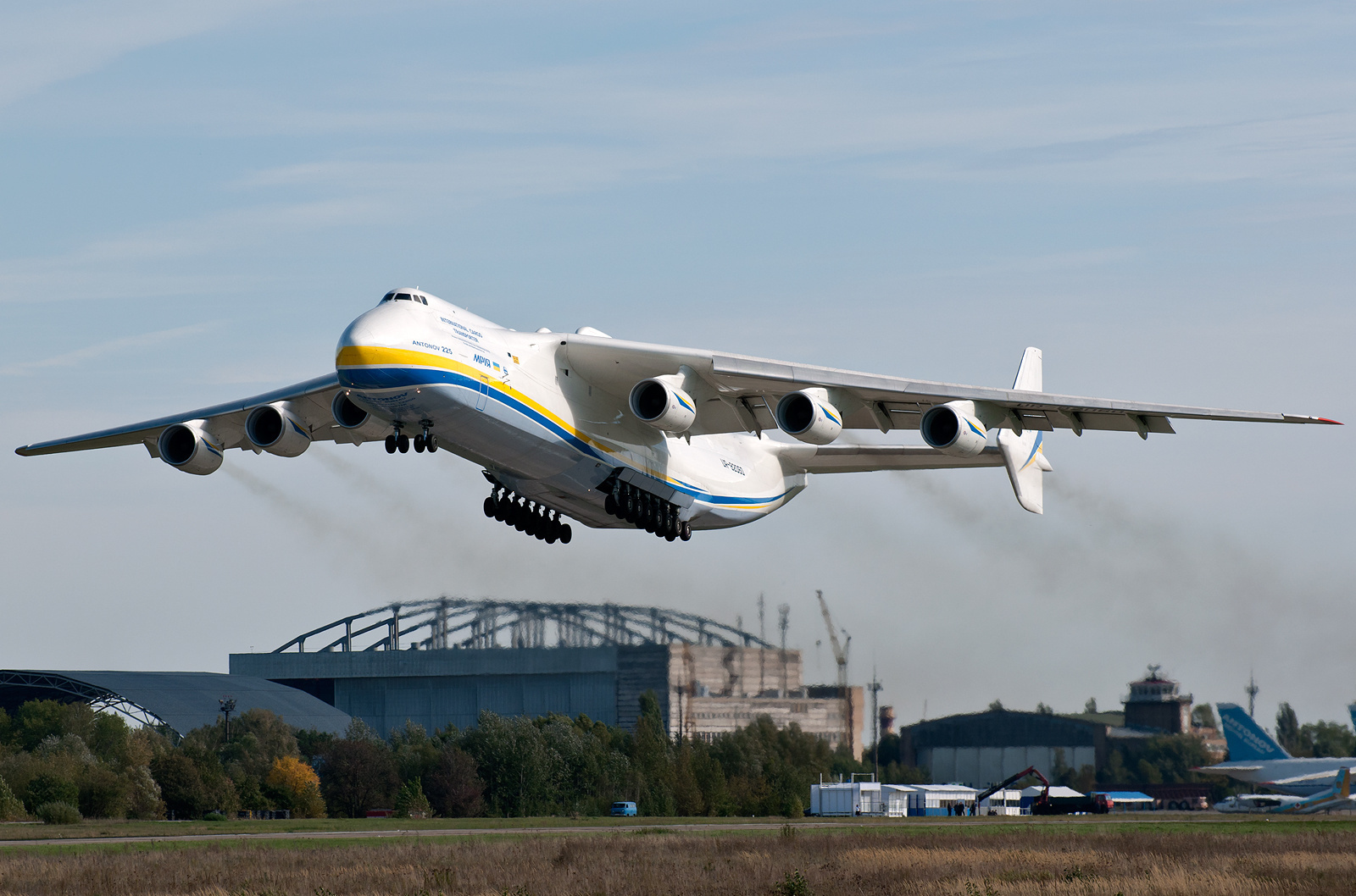 An-225 Mriya takes off from the airfield Gostomel near Kiev