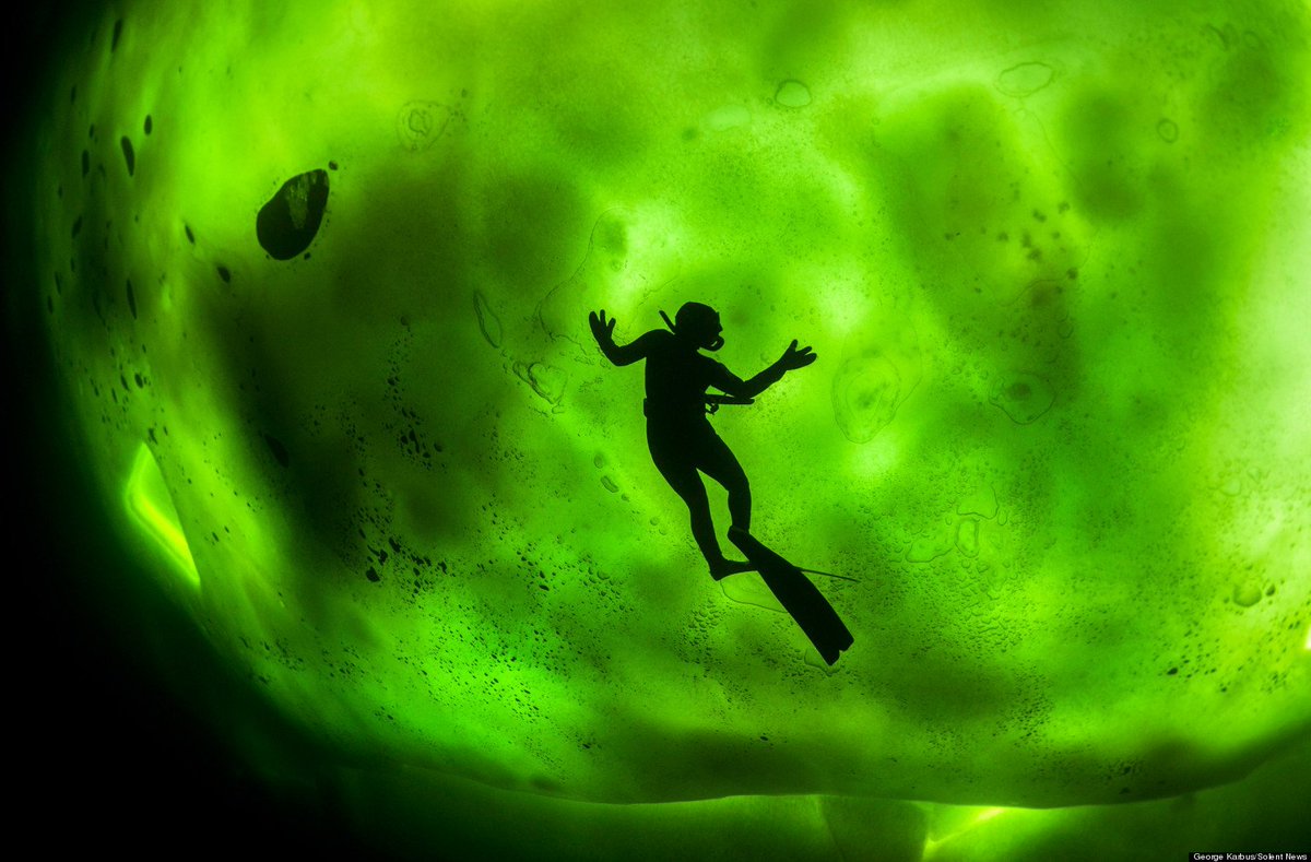 The diver was lucky to take a photo of the northern lights through a lay...