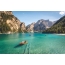 Lake Braies in the Dolomites in South Tyrol, Italy
