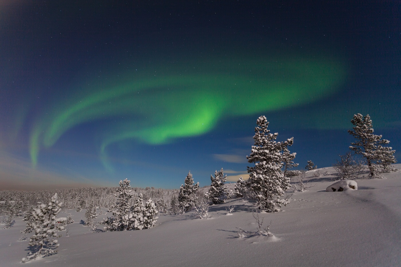 Beautiful photo of the northern lights in winter