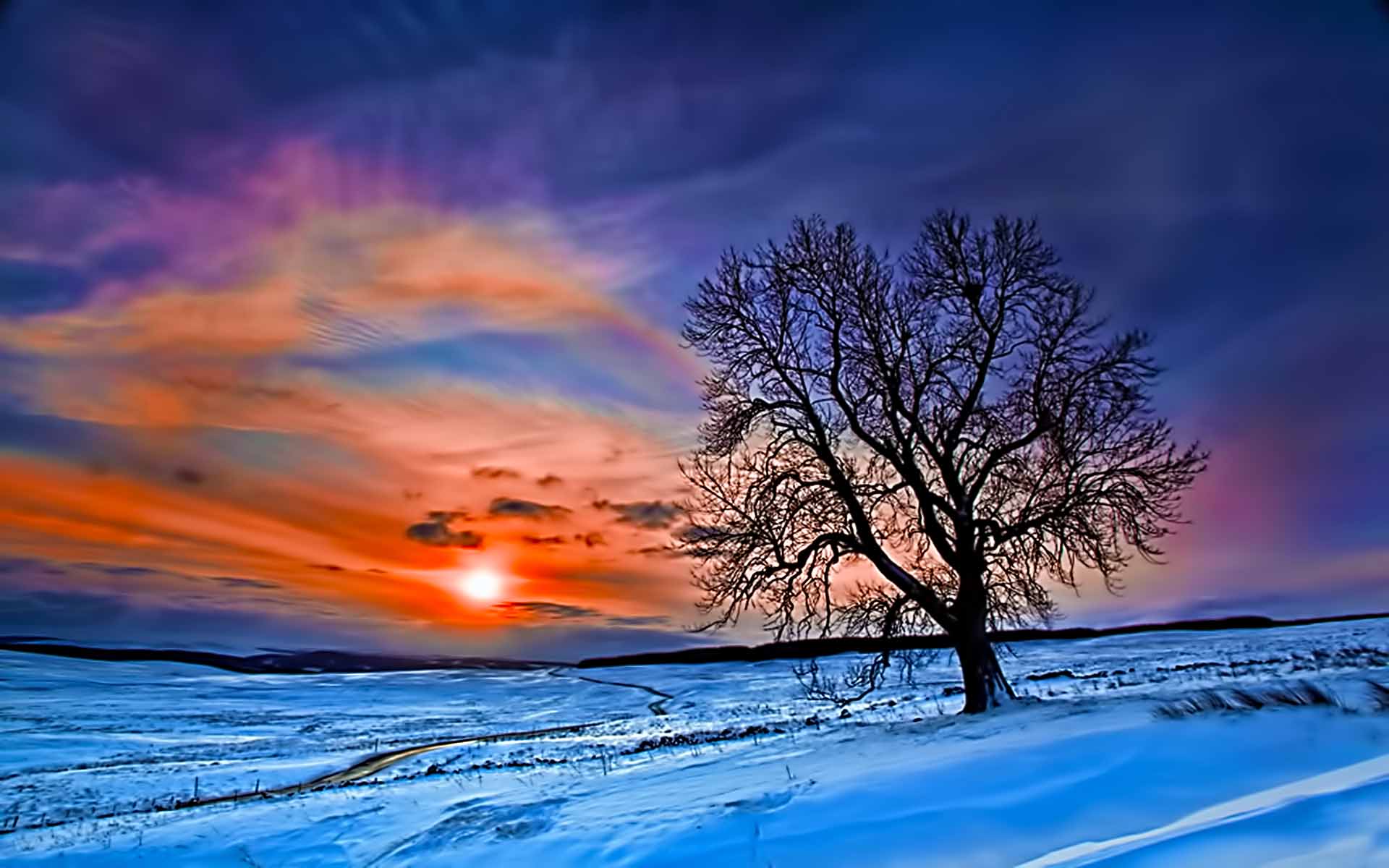 Beautiful sunset photo in winter