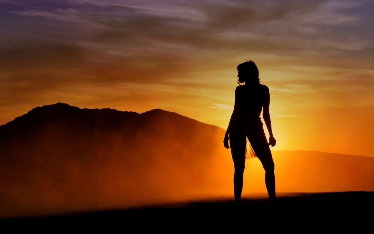 Sunset girl silhouette