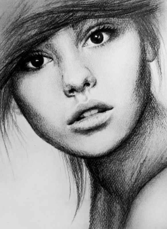 Desenho preto e branco de uma menina