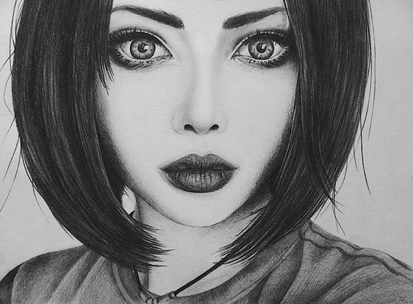 Dibujo en blanco y negro de una niña