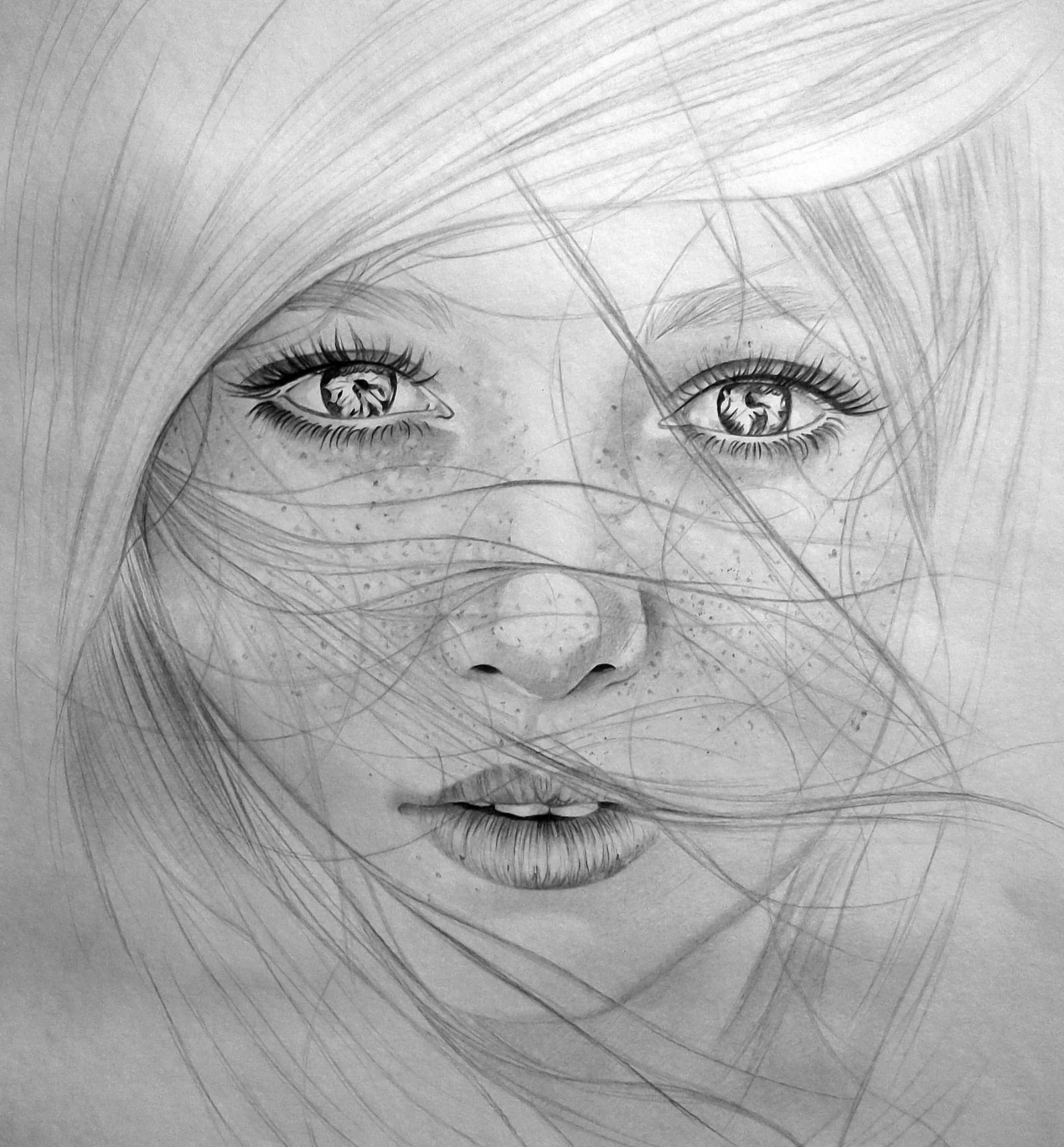 Dibujo en blanco y negro de una niña