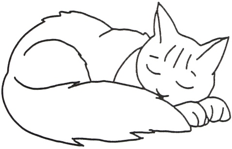 Svart og hvit tegning av en katt