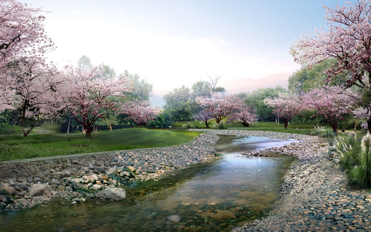 Слика мале реке у пролеће
