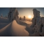 Murmansk vilayətinin Kandalakşa şəhəri yaxınlığında təpələrlə gün batışı. 4 şaquli çərçivənin panoraması