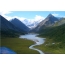 Foto nke ọdọ mmiri Altai: Lake akkemskoe nke dị nso na ugwu Belukha (foto si na ụgbọ elu An-2)