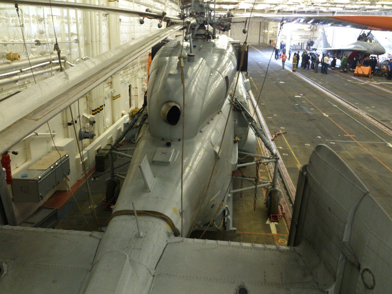 Ka-31 helicopter in the internal compartment of "Admiral Kuznetsov"