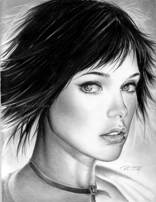 Black and white drawing of a girl