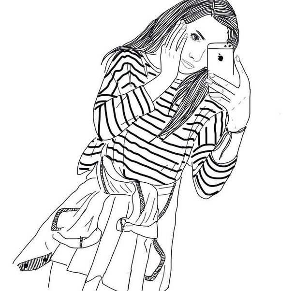 Black and white drawing of a girl